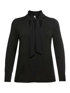 Купить по акции удлиненную блузку с декоративной завязкой - бантом на V - образном вырезе горловины в интернет-магазине Апарт