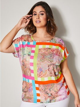 Сделать покупку блузки с эффектным сочетанием разных принтов в онлайн аутлете Апарт