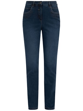 Продаются с доставкой по почте джинсы с отделкой декоративными бусинами спереди на карманах на сайте Апарт