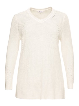 Купить по сниженной цене удлиненный пуловер со сдержанным перфорированным узором спереди, сзади и на рукавах на сайте Апарт