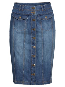 Получить скидку на джинсовую юбку карандаш с высокой посадкой по линии талии на сайте Апарт