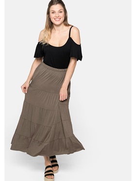 Купить с доставкой по России длинную юбку с широкими воланами на полотнищах на распродаже Апарт