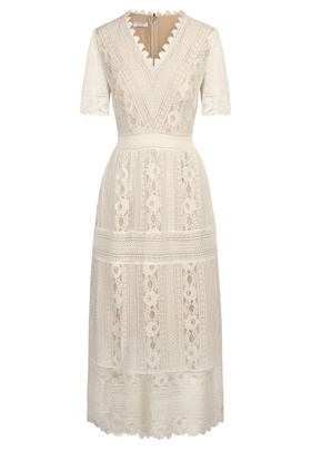 Продажа красивого элегантного кружевного платья APART в кремовом цвете на онлайн выставке Апарт