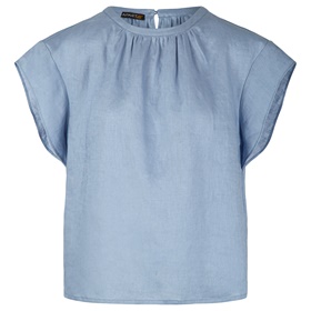Предлагается по доступной цене льняная блузка с застежкой пуговицей на разрезах с петлей сзади на горловине в аутлете Апарт