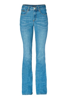 Приобрести с доставкой по Москве джинсы из джинса с застежкой на поясе на серебристую декоративную пуговицу впереди в интернет-магазине Апарт