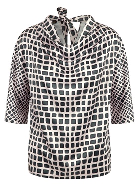Оформить покупку блузки с разрезом с декоративной короткой завязкой сзади на горловине в аутлете магазина Апарт