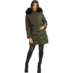 Покупка по низкой цене прилегающего пальто с притачным широким поясом с застежками в магазине Апарт