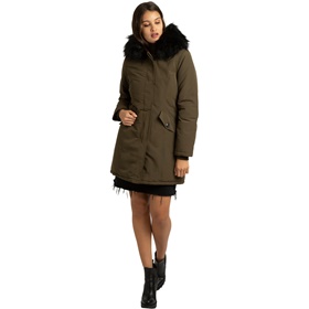 Продажа с доставкой по России стильной зимней куртки APART с удлиненным кроем на сайте Апарт